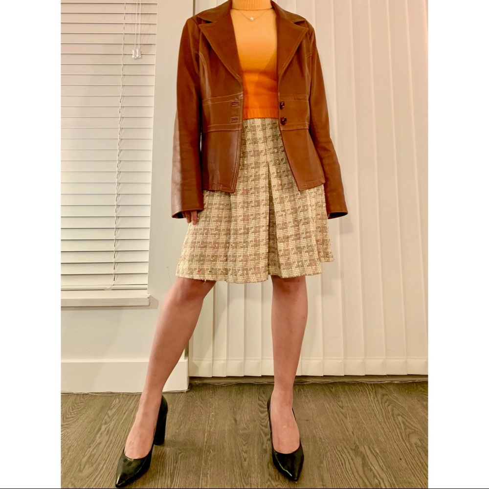 Cream pleated checked Bedo skirt
